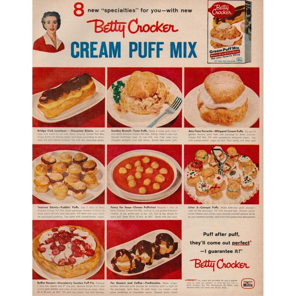 Betty Crocker Cream Puff Mix Mid Century Modern General Mills Vintage Print Ad